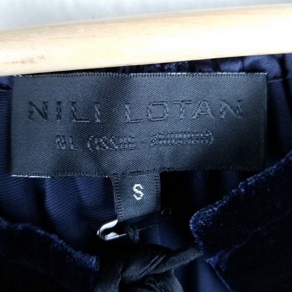 Nili Lotan Jamie Velvet Dress Tassels Navy Blue - Picture 6 of 7